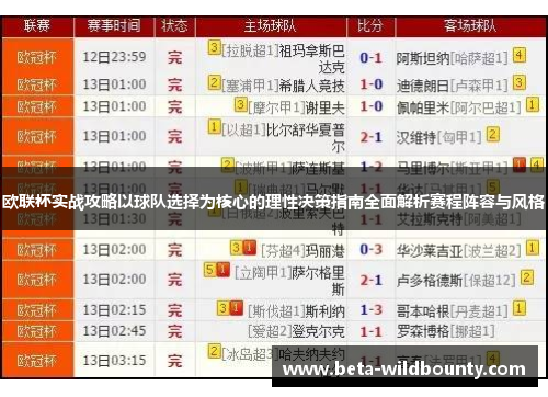 欧联杯实战攻略以球队选择为核心的理性决策指南全面解析赛程阵容与风格